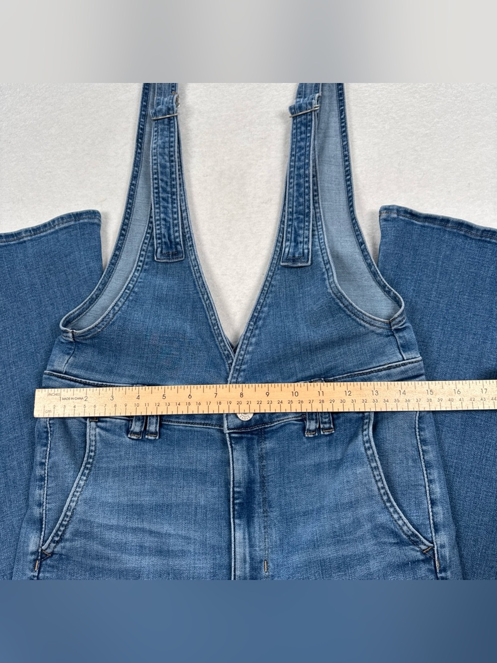 American Eagle Flare Overalls Jean Denim Women’s 10 Short Front Zip Stretch Adj - Picture 6 of 12